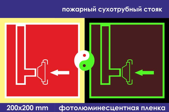 F08 пожарный сухотрубный стояк (ГОСТ 34428-2018, фотолюминесцентная пленка, 200х200 мм) - Знаки безопасности - Фотолюминесцентные знаки - Магазин охраны труда ohranatruda-shop.ru